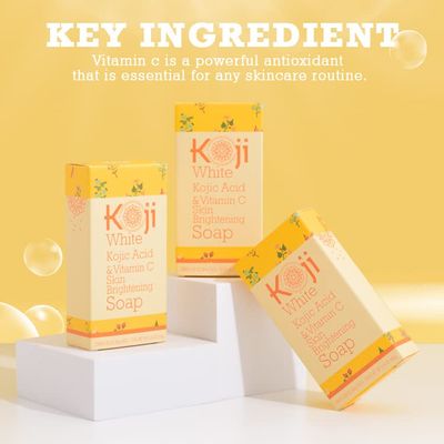 Koji White Kojic Acid &amp; Vitamin C Brightening Soap, Hydrating Face &amp; Body For Radiant Glow Skin, Nourishing, Moisturizing, Even Tone Cleansing Bar, Vegan, Paraben-Free, 2.82 oz (2 Bars)