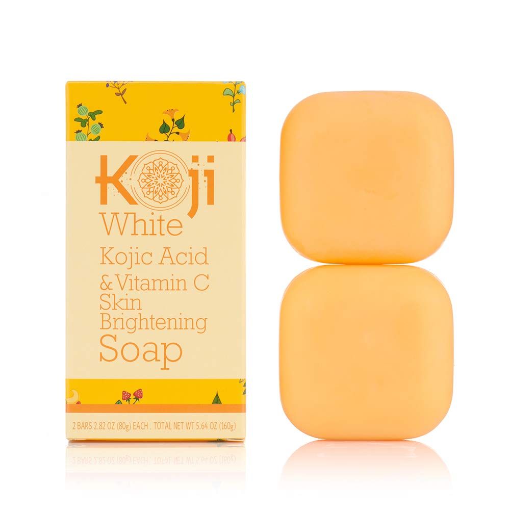 Koji White Kojic Acid &amp; Vitamin C Brightening Soap, Hydrating Face &amp; Body For Radiant Glow Skin, Nourishing, Moisturizing, Even Tone Cleansing Bar, Vegan, Paraben-Free, 2.82 oz (2 Bars)