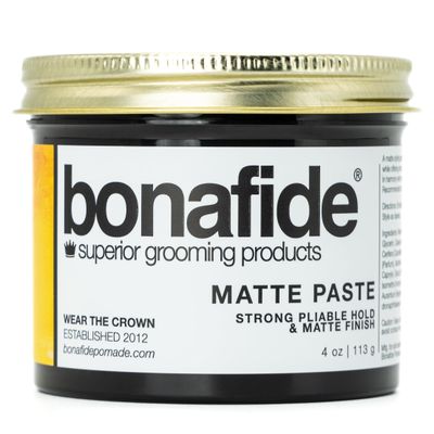 Bona Fide Pomade, Matte Paste 4 oz. [IMPROVED FORMULA]| Matte Finish Texturing Pliable Strong Hold, Water Based Formula Washes out Easily, Light Citrus Fragrance