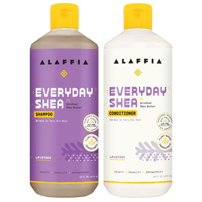 Alaffia EveryDay Shea Shampoo and Conditioner - Normal to Very Dry Hair, Cleans and Protects, Supports Balance pH for Luxurious Locks with Shea Butter and Coconut Oil, Lavender, 16 Fl Oz Each