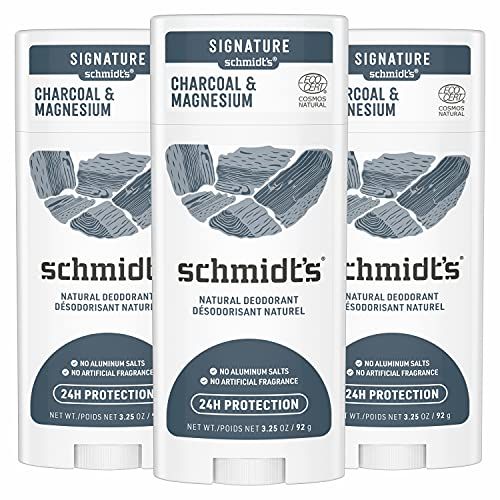Schmidt&#39;s Aluminum Free Natural Deodorant for Women and Men, Charcoal + Magnesium 24 Hour Odor Protection, Certified Cruelty Free, Vegan Deodorant, 3.25 Ounce (Pack of 3)