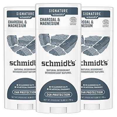 Schmidt&#39;s Aluminum Free Natural Deodorant for Women and Men, Charcoal + Magnesium 24 Hour Odor Protection, Certified Cruelty Free, Vegan Deodorant, 3.25 Ounce (Pack of 3)