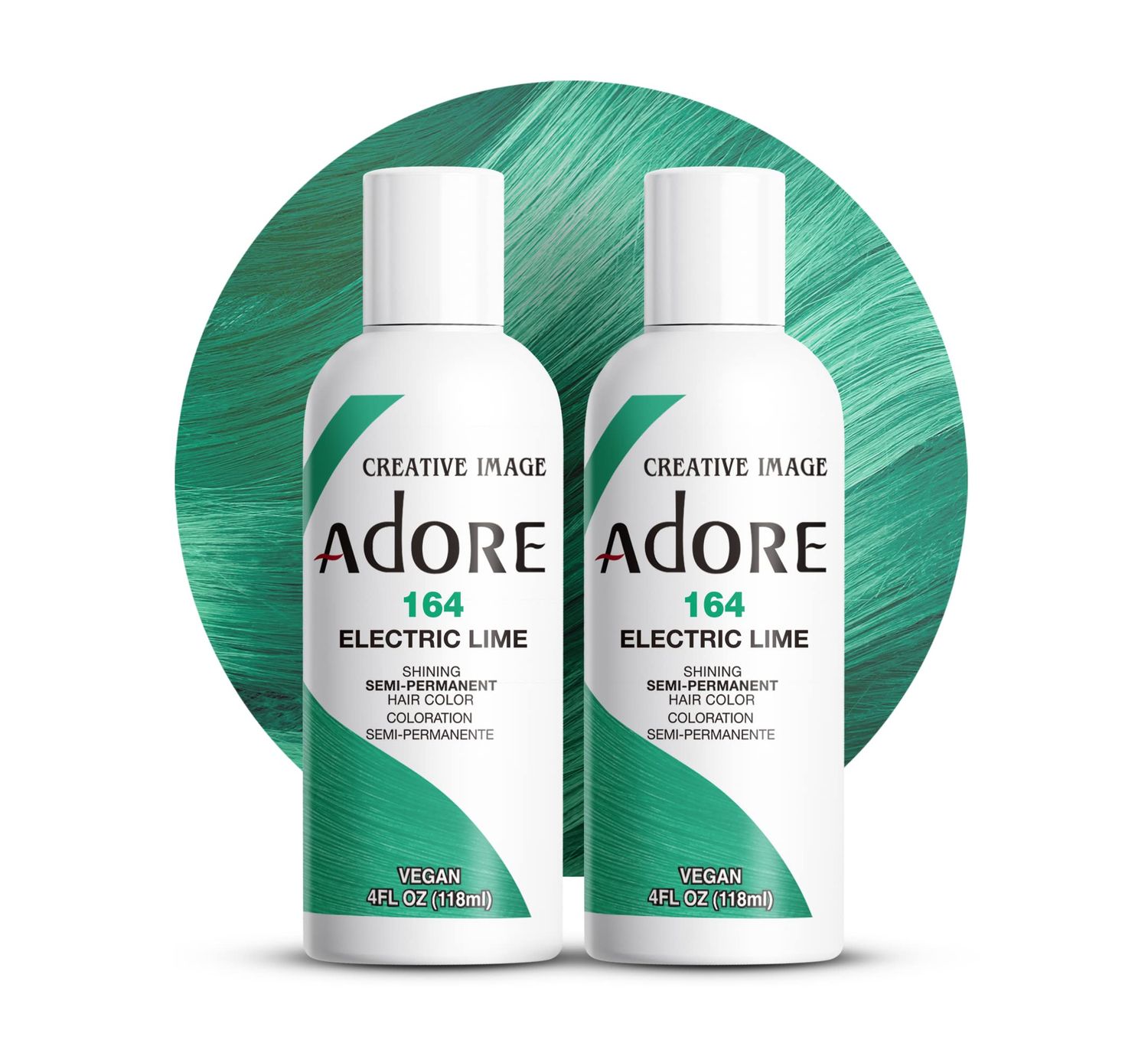 Adore Semi Permanent Hair Color - Vegan and Cruelty-Free Green Hair Dye - 4 Fl Oz - 164 Electric Lime (Pack of 2)