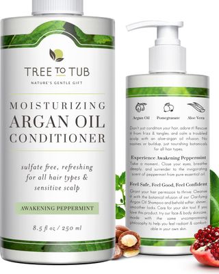 Tree to Tub All Hair Type Hydrating Argan Oil Conditioner for Dry or Oily Hair &amp; Sensitive Scalp - Moisturizing Sulfate Free Conditioner for Women &amp; Men w/Organic Coconut Oil, All Natural Peppermint