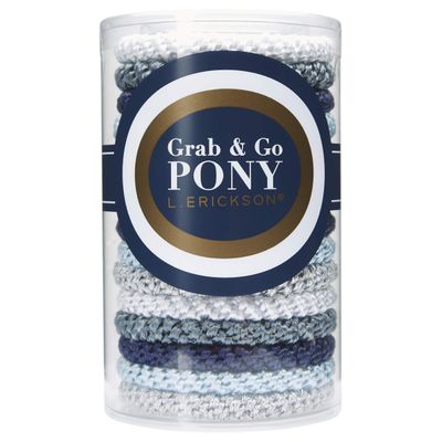 L. Erickson Grab &amp; Go Ponytail Holders, Atlantic, Set of Fifteen - Exceptionally Secure with Gentle Hold