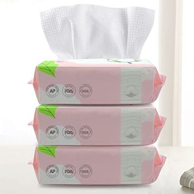 GothicBride Disposable Face Towel Dry Wipes, 100% Cotton Facial Tissue, Lint Free Facial Clean Towels, Super Absorbent Dry and Wet Use for Makeup Removing, Sensitive/Baby Skin (3 Pack-180 Count)