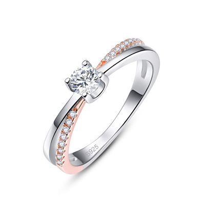 Empsoul 925 Sterling Silver Eternity White Topaz Cubic Zirconia CZ Rose Gold Crossover Simple High Polish Bridal Wedding Ring for Her Size 7