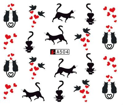 AKOAK 12 Sheets Cute Cat Pattern Watermark Designs Nail Art Stickers Water Transfer Decals Beauty Nails for Nail Art Design