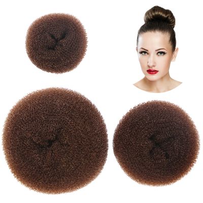 Styla Hair Donut Bun Maker for Kids - Ballet Buns, Sock Buns, Easy Styling (3pc Brown)