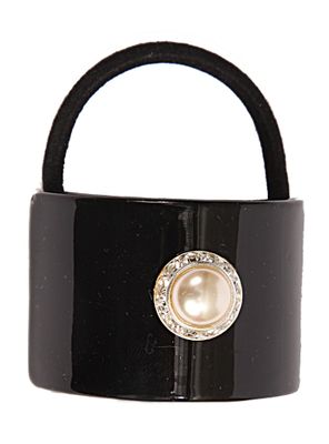 Caravan Hand Decorated French Black Pony Tail Tube with Pearl and Swarovski Crystal Stones, 65 Ounce