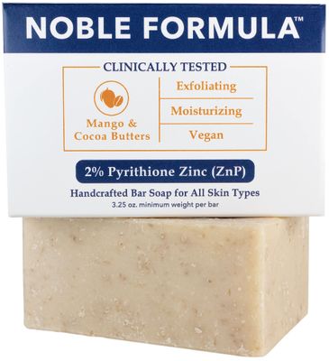 Noble Formula 2% Pyrithione Zinc (ZnP) Bar Soap, Vegan Mango and Cocoa Butter for All Skin Types Including Those With Acne, Psoriasis and Eczema, 3.25 oz