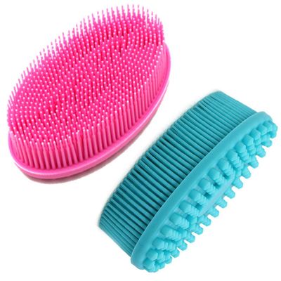 Silicone Body Scrubber 2 Pack, ABOLINE Exfoliating Silicone Shower Loofah Body Bath Brush,Easy to Clean,Long Lasting,Face and Body Clean Massage,Skin Exfoliation(Green&amp;Pink)