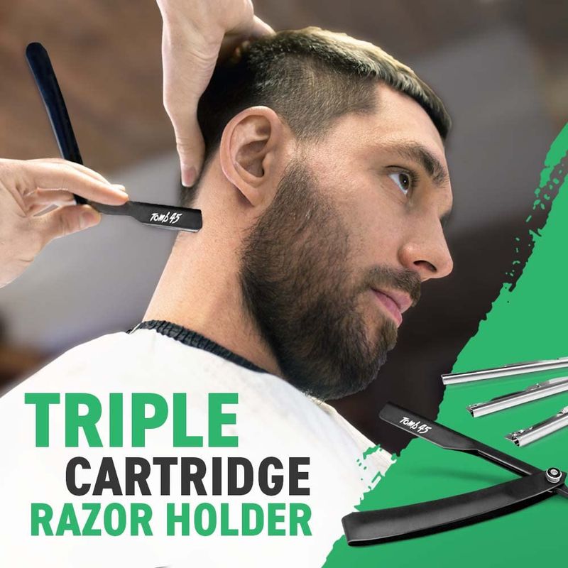 Tomb 45 Triple Cartridge Razor Holder | Disposable Razor Safety Handle For Barbers | 100% Metal Grip &amp; 3 Adjustable Blade Exposure Options For Shaving (Black)