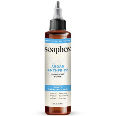 Soapbox Argan Oil Smoothing Serum, Anti-Frizz Serum For All Hair Types with Shea Butter &amp; Vitamin E Repairs Damage &amp; Controls Flyaways - Vegan, Cruelty and Gluten Free (5 Fl oz)