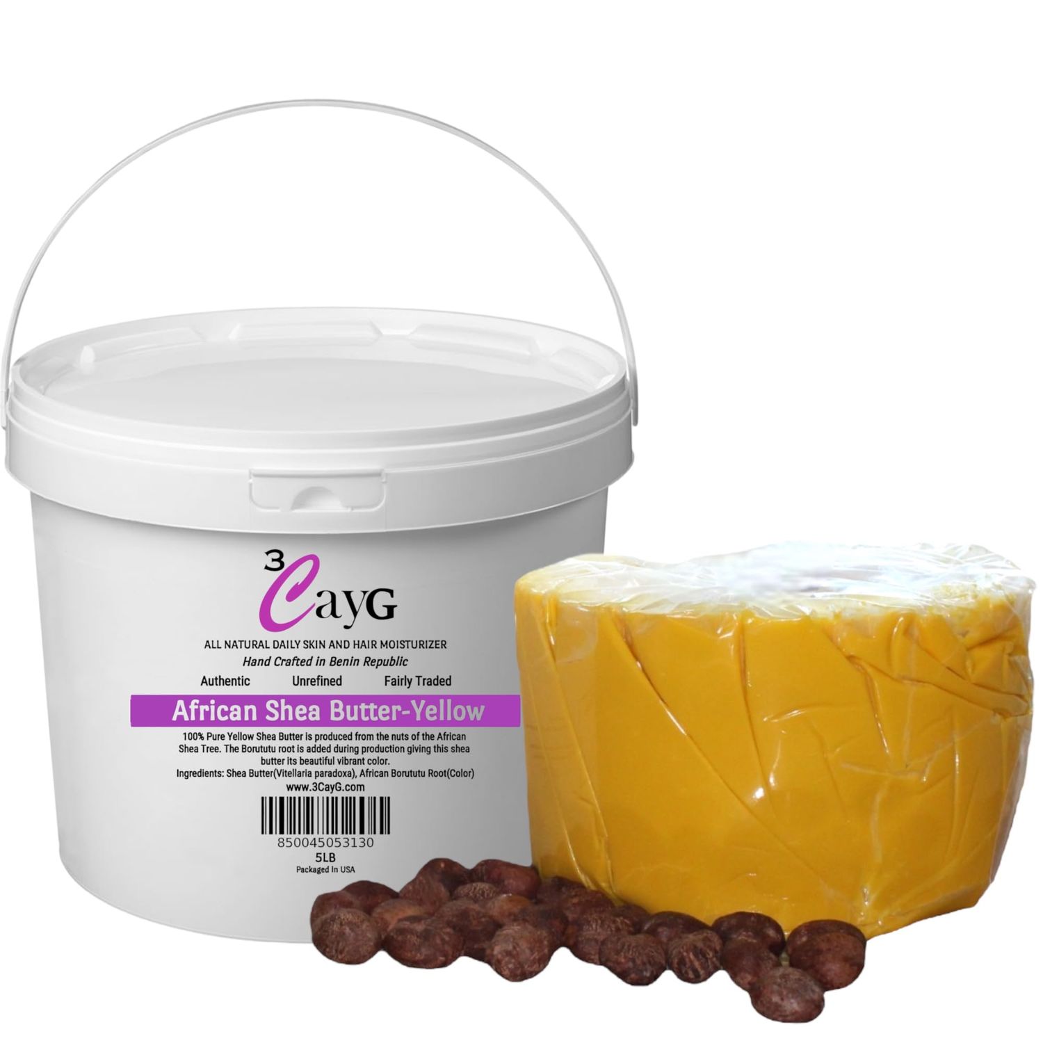 3CayG Direct Raw Organic Yellow Shea Butter 5LB Pail Clean Ready to Use Bulk Shea Butter Raw African Shea Butter Great for Body Butters Soap Making Haircare Skincare DIY Beauty Products