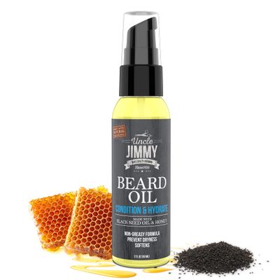Uncle Jimmy Beard Oil, Restores Moisture, Softens and Reduces Beard Itch for Facial Hair of All Lengths, Made with Black Seed Oil &amp; Honey 2oz (T108)