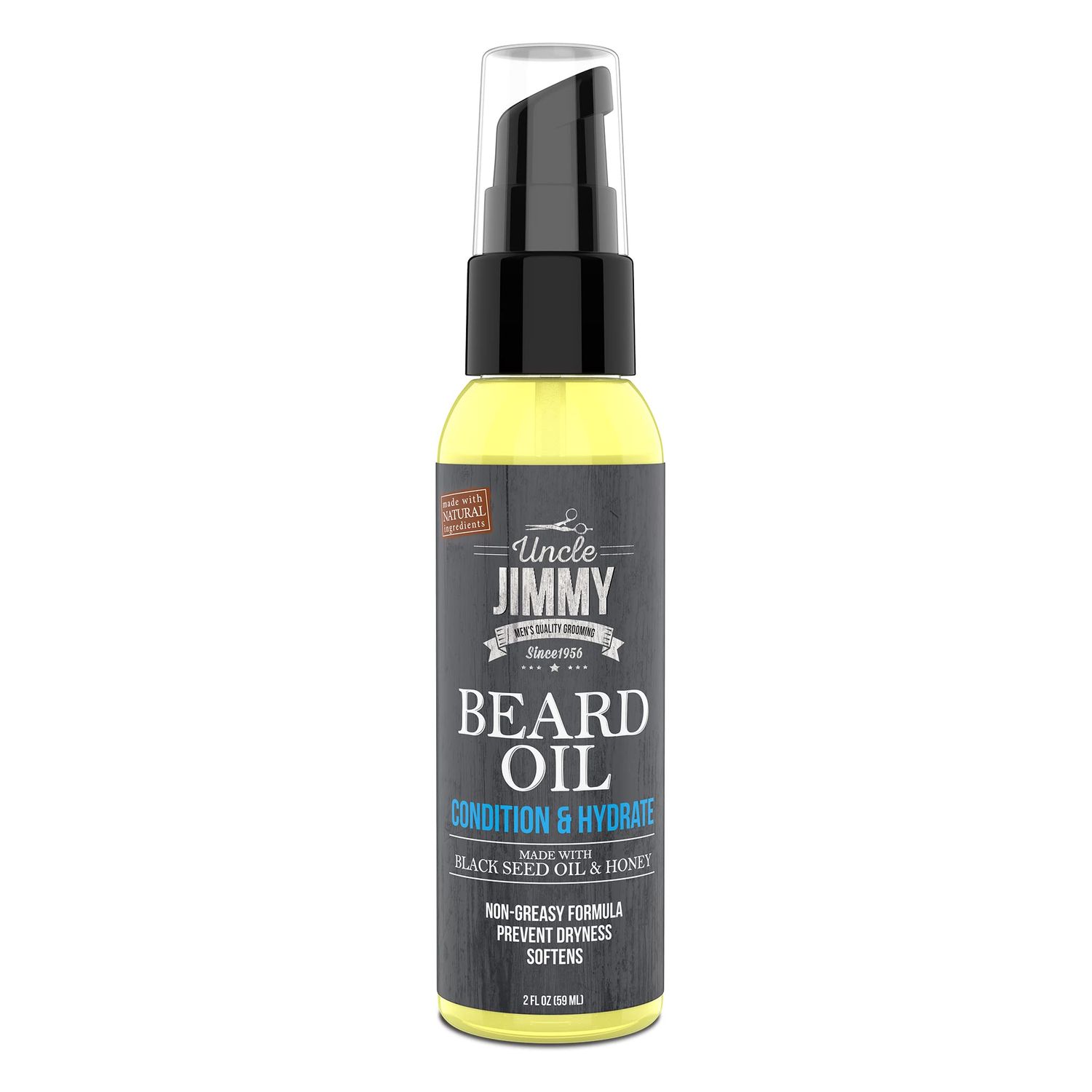 Uncle Jimmy Beard Oil, Restores Moisture, Softens and Reduces Beard Itch for Facial Hair of All Lengths, Made with Black Seed Oil &amp; Honey 2oz (T108)