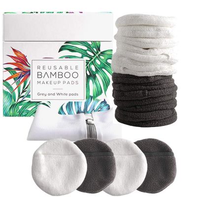 Luxury Bamboo Reusable Makeup Remover Pads, USA Brand (14 PK), Four Layer Face Pads w/Pocket - Reusable Bamboo Face Pads - Eco-Conscious Makeup Remover Pads - Includes Mesh Washing Bag (White/Grey)