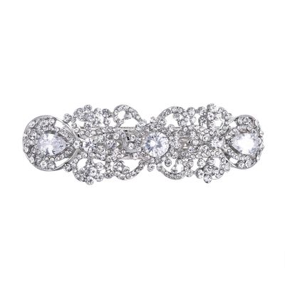 EVER FAITH Silver-Tone Austrian Crystal CZ Art Deco Flower Tear Drop Hair Barrette Clip Clear