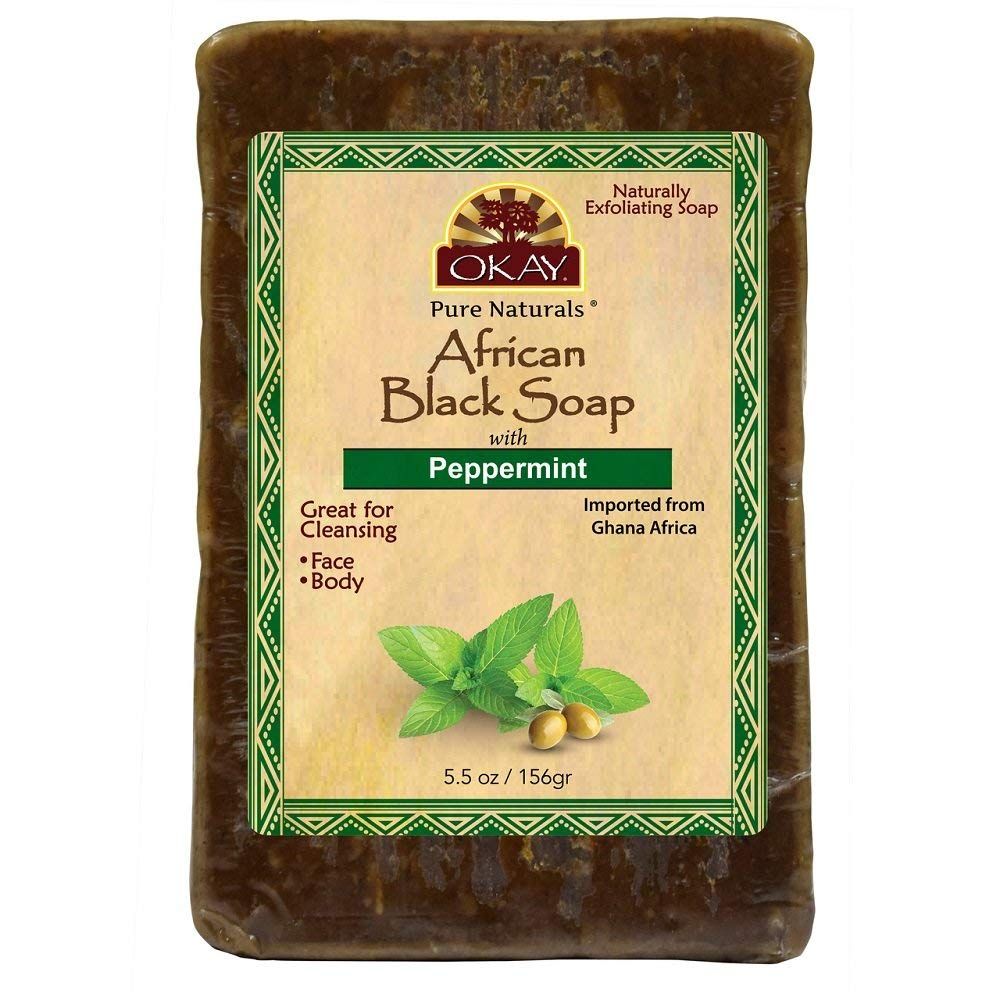 OKAY Pure Naturals AFRICAN BLACK SOAP PEPPERMINT 5.5oz / 156gr