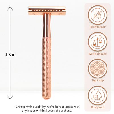 Bambaw Safety Razor for Women with 5 Double Edge Safety Razor Blades, Double Edge Razor, Reusable Razor, Plastic Free - Rose Gold