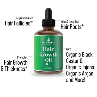 Hair Growth Oil for Hair Thickening & Moisturizing, 10+ Nurturing Vegan Ingredients for Women & Men with Dry, Frizzy, Weak Hair, Scalp Serum Treatment with Black Castor, Peppermint Oils 1oz