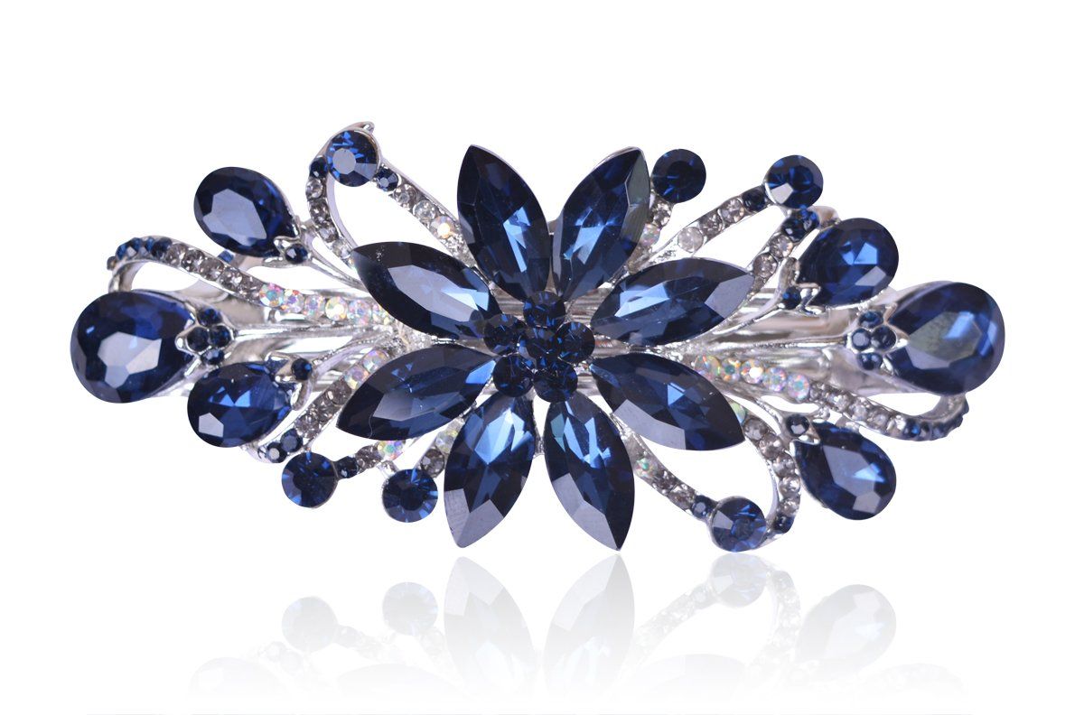 Sankuwen Flower Luxury Jewelry Design Hairpin Rhinestone Hair Barrette Clip,Also Perfect Mother&#39;s Day Gifts for Mom(Dark Blue)