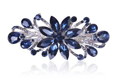 Sankuwen Flower Luxury Jewelry Design Hairpin Rhinestone Hair Barrette Clip,Also Perfect Mother&#39;s Day Gifts for Mom(Dark Blue)