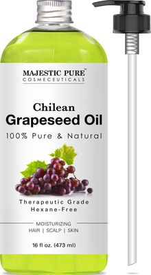 Majestic Pure Grapeseed Oil, Pure &amp; Natural Massage and Carrier Oil, Skin Care for Sensitive Skin, Light Silky Moisturizer for All Skin Types - 16 fl. oz.