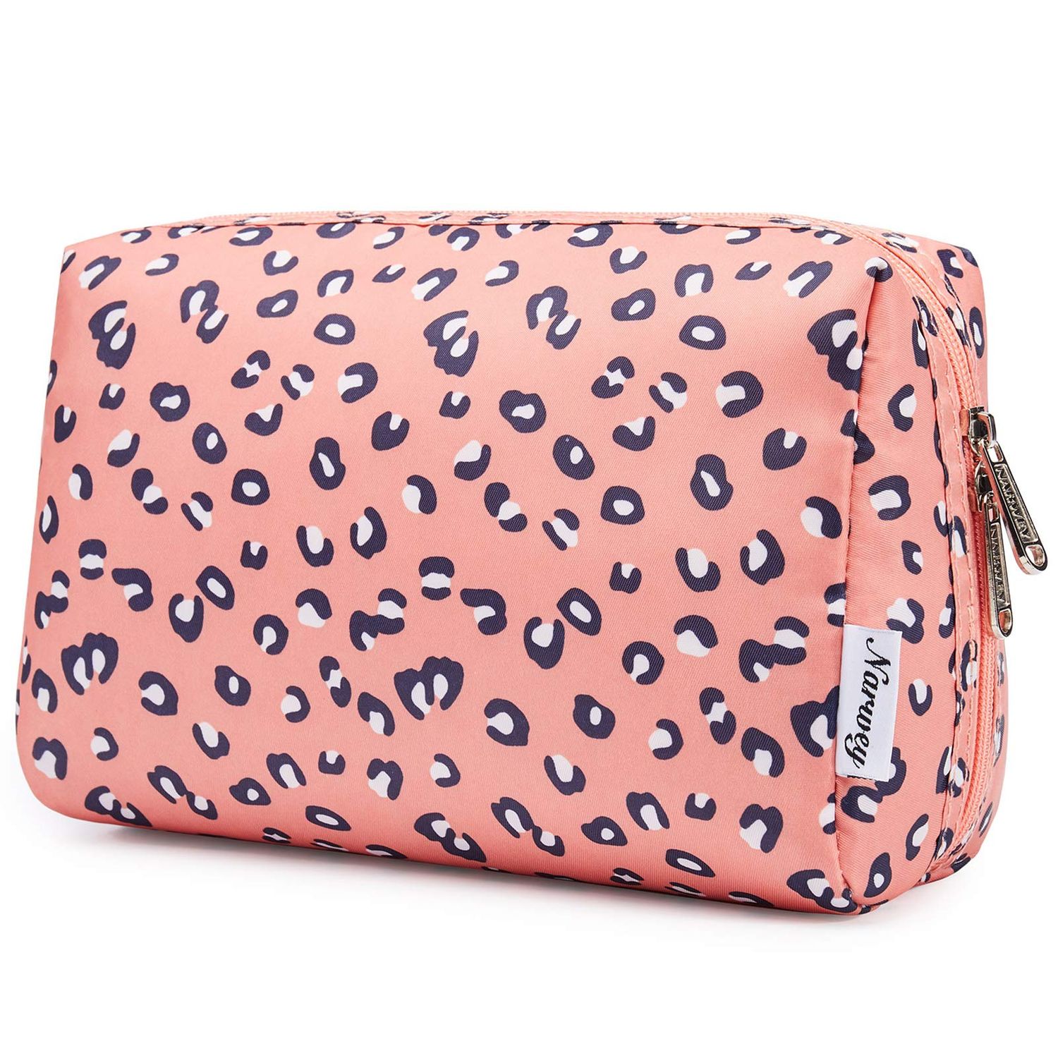 Narwey Cute Makeup Bag Travel Cosmetic Bag Organizer Toiletry Bag Make Up Bags with Compartments for Women Girls (Large, Leopard)
