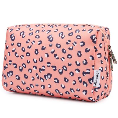 Narwey Cute Makeup Bag Travel Cosmetic Bag Organizer Toiletry Bag Make Up Bags with Compartments for Women Girls (Large, Leopard)