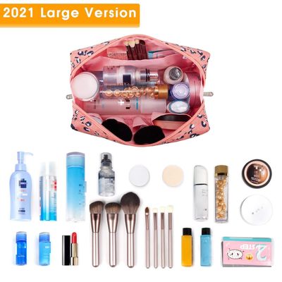 Narwey Cute Makeup Bag Travel Cosmetic Bag Organizer Toiletry Bag Make Up Bags with Compartments for Women Girls (Large, Leopard)