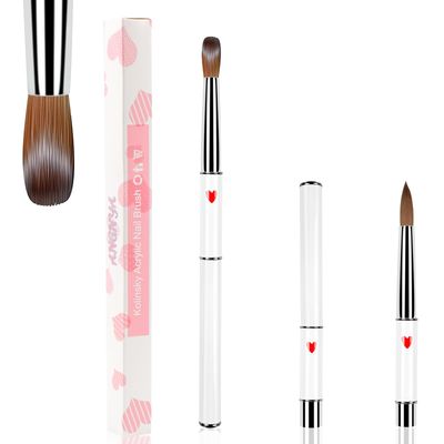 ANGNYA 100% Kolinsky Acrylic Nail Brush, Professional Nail Brushes for Acrylic Application Nail Extension with Hearts on White Handle Nail Art Brush Manicure for Women for DIY Home Salon(Only 1 Brush)