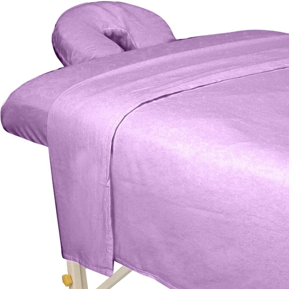 ForPro Premium Flannel 3-Piece Massage Sheet Set, Lavender, for Massage Tables, Includes Massage Flat Sheet, Massage Fitted Sheet, and Massage Fitted Face Rest Cover