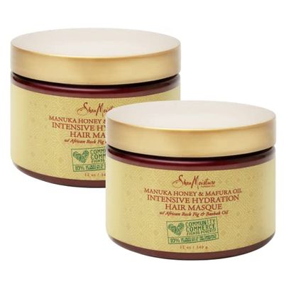 SheaMoisture Hair Mask Moisturizer, Manuka Honey &amp; Mafura Oil, Intensive Hydration Hair Masque, Curly Hair Products, Coconut Oil, Organic Shea Butter, African Rock Fig &amp; Baobab Oil (2 Pack-12 Oz Ea)