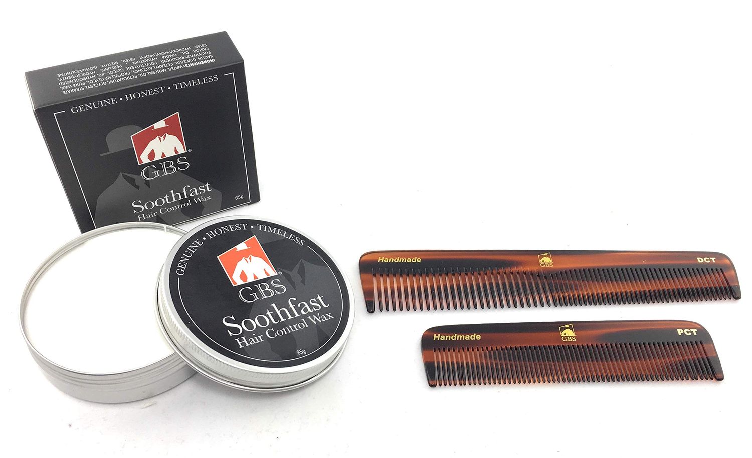 G.B.S Stylish Hair Care Kit- Soothfast Hair Control Wax, DCT Handmade Dressing Comb, PCT Handmade Tortoise Pocket Comb Cellulose Acetate Unbreakable Masculine Scient Daily Base Grooming