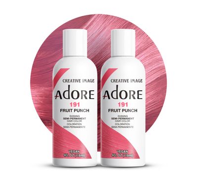 Adore Semi Permanent Hair Color - Vegan and Cruelty-Free Pink Hair Dye - 4 Fl Oz - 191 Fruit Punch (Pack of 2)