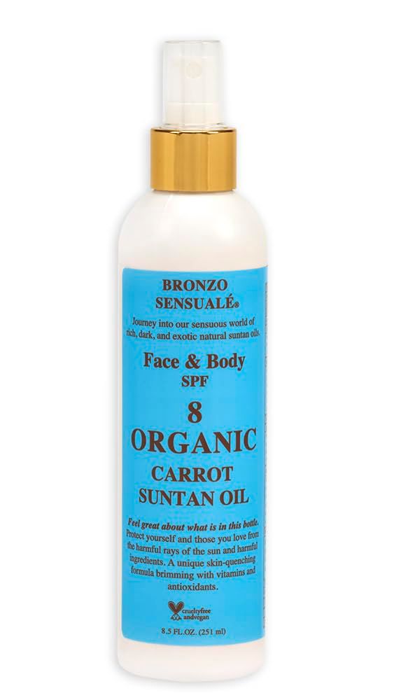 Bronzo Sensuale SPF Sunscreen Protective Golden Tanning Organic Carrot Oil 8.5 Ounces (8 SPF)