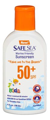 Safe Sea Jellyfish Sting-Blocking Sunscreen for Kids, SPF 50+ Lotion 4oz, Waterproof, Biodegradable, Coral Reef-Safe - Body and Face Sunscreen, Anti-Jellyfish and Sea-Lice sting protection.