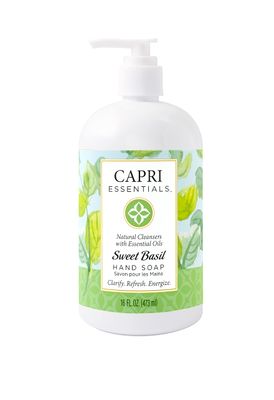 CAPRI ESSENTIALS Sweet Basil Natural Hand Soap - Liquid Hand Soap w/Essential Oils - Plant-Based Liquid Soap - Chemical-Free Hand Wash Soap - Relaxing Natural Soap for Men &amp; Women (16 oz)