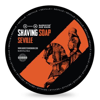 Barrister and Mann Shaving Soap | Luxury Dense, Rich &amp; Creamy Lather Tallow Wet Shave Puck Bar Notes of Lemon, Bergamot, Rosemary, Lavender, Patchouli | Smooth Grooming Routine for Men 4 Oz (Seville)