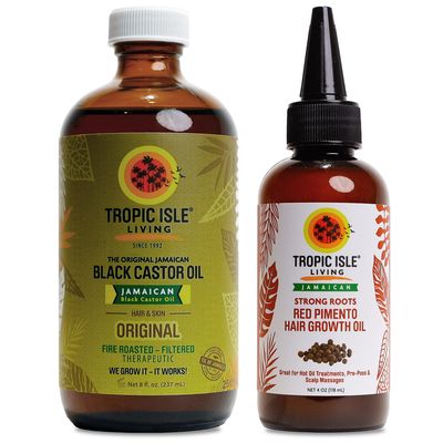 Tropic Isle Living Jamaican Black Castor Oil 8oz &amp; Red Pimento Hair Growth Oil Set with Vitamin E, Omega Fatty Acids &amp; Minerals - for Hair Growth, Skin Conditioning, Eyebrows &amp; Eyelashes 4oz