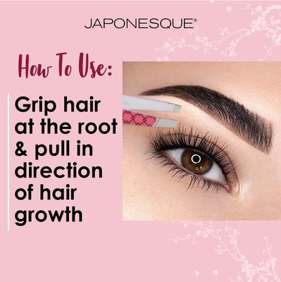 JAPONESQUE Soft Touch Slant Tweezer with Precision Crafted, Hand Sharpened Tips for Shaping and Defining Brows, Includes Protective Storage Pouch