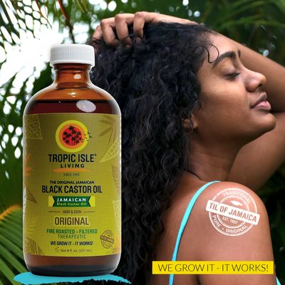 Tropic Isle Living Jamaican Black Castor Oil 8oz & Red Pimento Hair Growth Oil Set with Vitamin E, Omega Fatty Acids & Minerals - for Hair Growth, Skin Conditioning, Eyebrows & Eyelashes 4oz