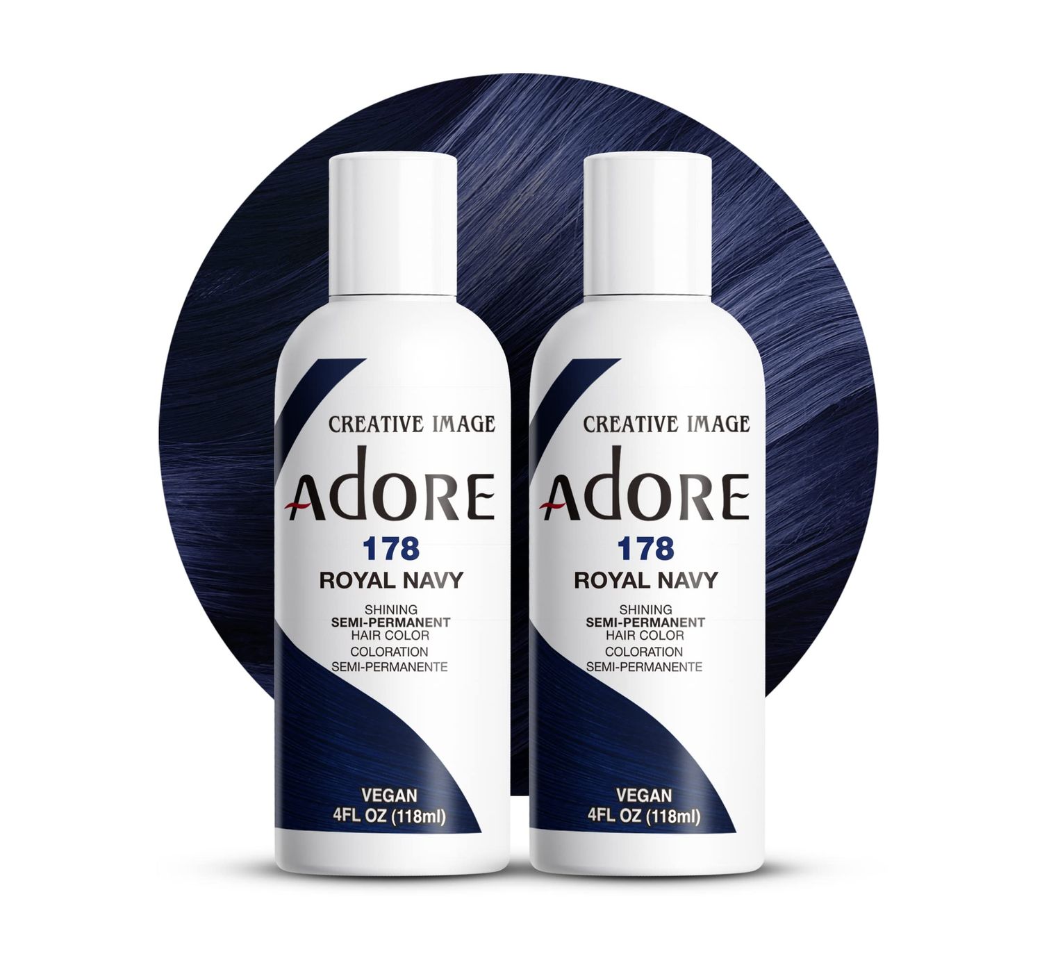 Adore Semi Permanent Hair Color - Vegan and Cruelty-Free Blue Hair Dye - 4 Fl Oz - 178 Royal Navy (Pack of 2)