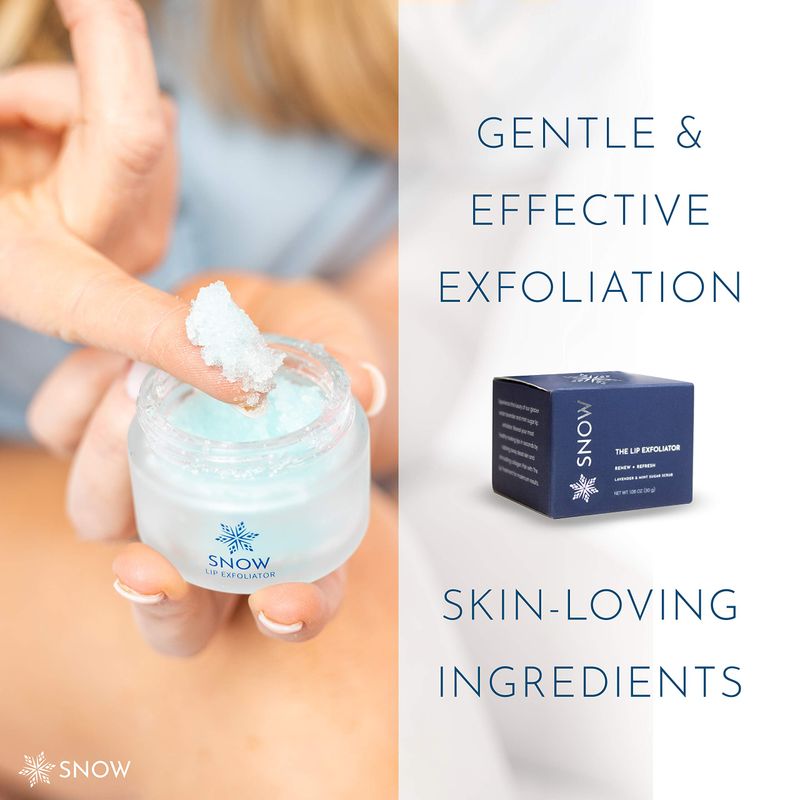 SNOW Lip Exfoliating Sugar Scrub - Lip Scrub Exfoliator for Plump &amp; Soft Lips - Lip Care Product with Jojoba Oil - Moisturize Dry Lips - Lip Care Kit Essential - Lavender &amp; Mint