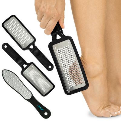 Vive Foot File (3 Pack) - Feet Scraper for Dead Skin - Heel Grater, Callus Remover Scrubber Tool, Rasp for Cracked Heels - Stainless Steel Pedicure Filer for Men &amp; Women - Use on Wet or Dry Skin