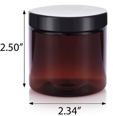 4 oz Amber PET Plastic Staight Sided Jar with Black Smooth Lid (12 pack)