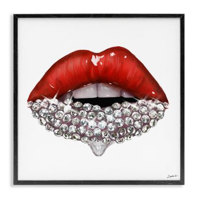 Stupell Industries Red Glam Lips with Glistening Cosmetic Stones Wall Art, 12x12, White