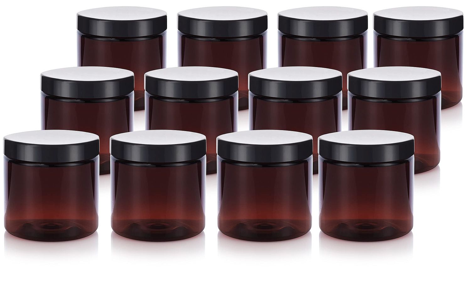 4 oz Amber PET Plastic Staight Sided Jar with Black Smooth Lid (12 pack)